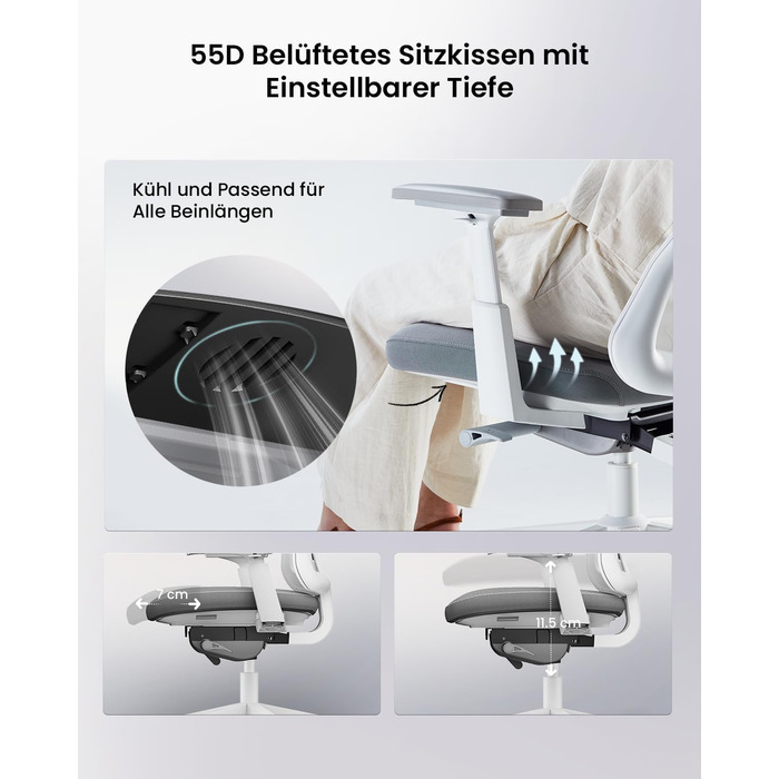 Офісний стілець ProtoArc Flexer Pro: ергономічний, з регулюванням глибини сидіння, сітчастою спинкою та підтримкою попереку - чорний