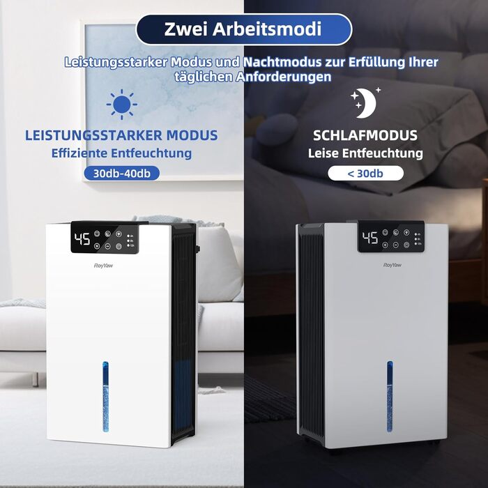 Електричний осушувач повітря 2700 мл з фільтром, тихий (28 дБ), з нічним режимом та 7 кольорами, білий