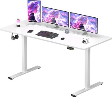 SANODESK електричний стіл 160x60 см, геймерський стіл з пам'яттю, гачок, білий