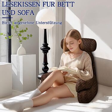 Підголовник для ліжка та дивану, подушка для спини, зручний підголовник для читання та відпочинку (67*30 см, 65*23 см, коричневий)