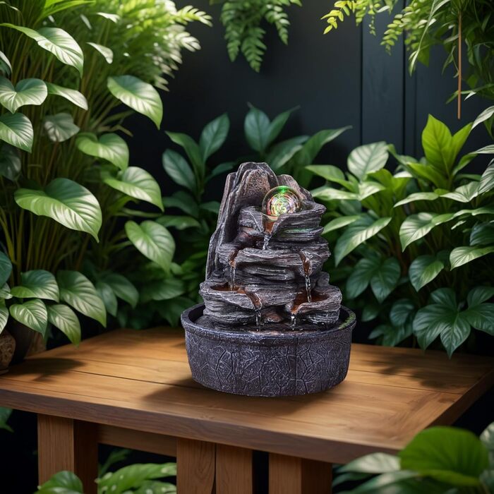 Джерело води Zen'Light Zimmerbrunnen: природний водоспад зі каменями та LED-підсвіткою для медитації та релаксації. Декоративний фонтан для дому, Feng Shui, H 23см (Luberon)