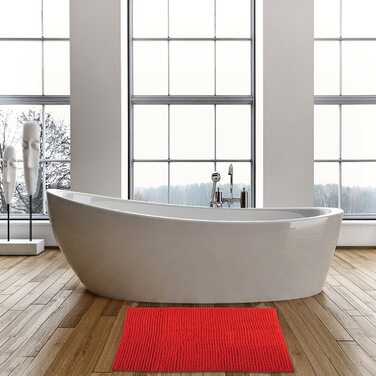 Килимок для ванної кімнати MSV килимок для ванної килимок для душу синель килимок для ванної з високим ворсом 60x90 см- (червоний, 50x80 см)