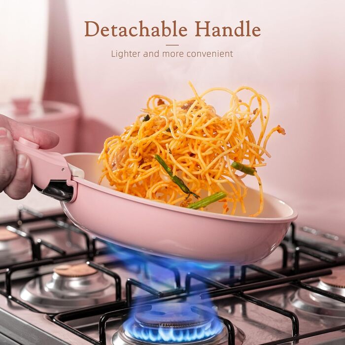 Набір посуду Astercook 21 предмет: каструлі та сковорідки з антипригарним покриттям, керамічний набір посуду, знімні ручки, для дому та кемпінгу, сумісний з індукцією, можна мити в духовці, стаканий
