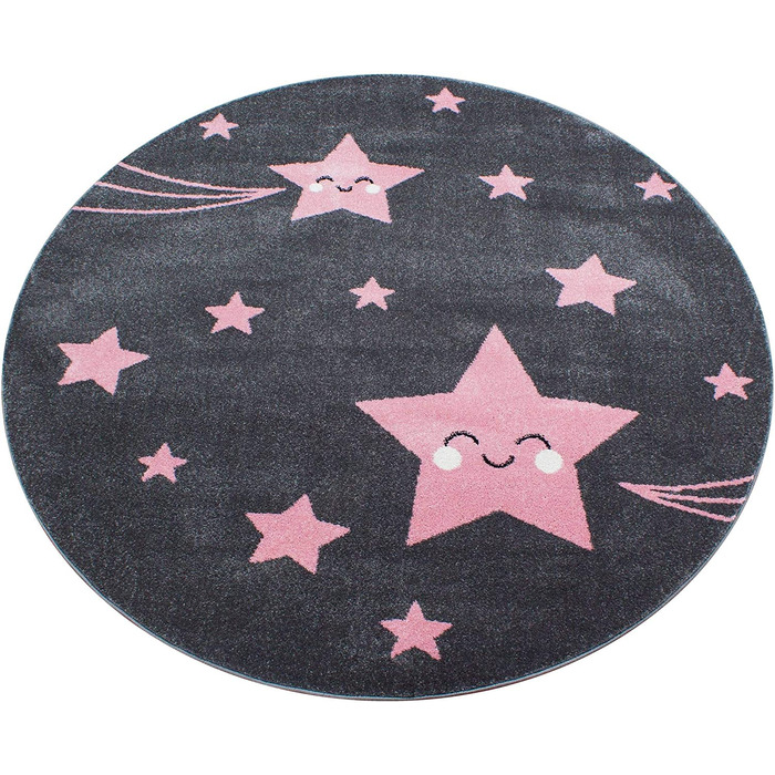 Дитячий килимок з коротким ворсом Падаюча зірка М'який м'який килимок для дитячої кімнати сіро-рожевий, Розмір (160 см круглої форми)