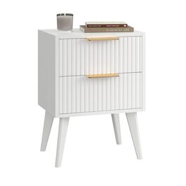 Журнальний столик з ротангу, дерев'яний приліжний столик з 2 висувними ящиками, декорованими ручною роботою з ротангу, бохо-столик, столик для вітальні/спальні з місцем для зберігання, для дому, природа, DECTG59Y (рефлений-білий)