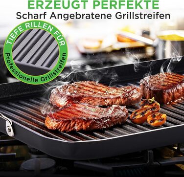 НутріШеф Гриль-плита 56 см – чавунна сковорода-гриль з антипригарним покриттям та жолобками для збору жиру, стійка до високих температур. Підходить для газового гриля, плити, BBQ та приготування їжі в приміщенні.