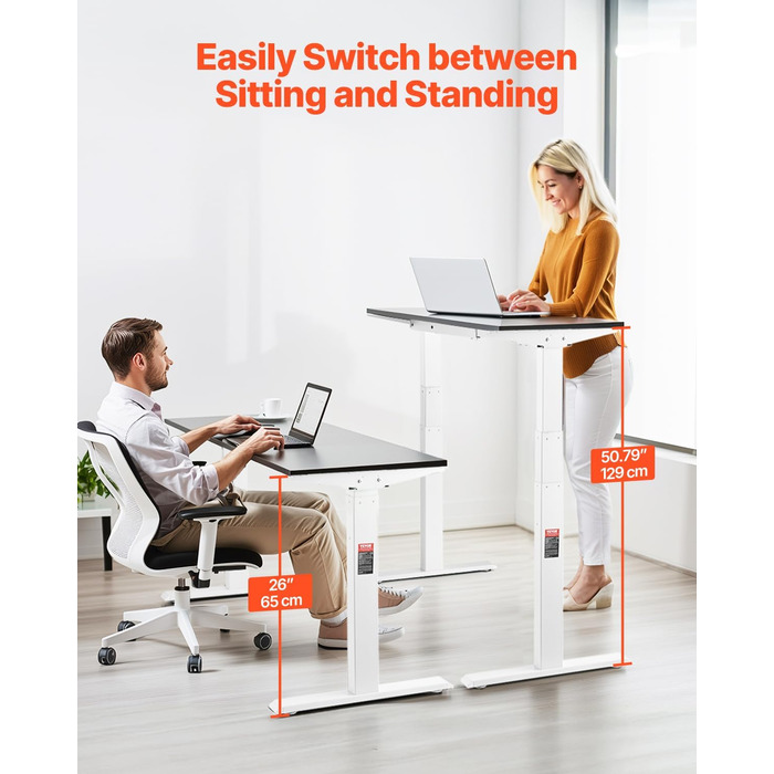 Електричний підйомний стіл-каркас VEVOR з подвійним мотором, регулювання висоти 65-129 см, довжини 110-178 см, ергономічна база для робочого місця, 3 положення (тільки каркас), білий, 110 x 58 x 64 см