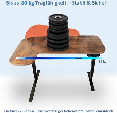 Електричний кутовий стіл з регулюванням висоти 150 см, L-подібний, з 4 пам'яттю, спліт-плита, для дому та офісу (150x68 см, коричнево-помаранчевий)