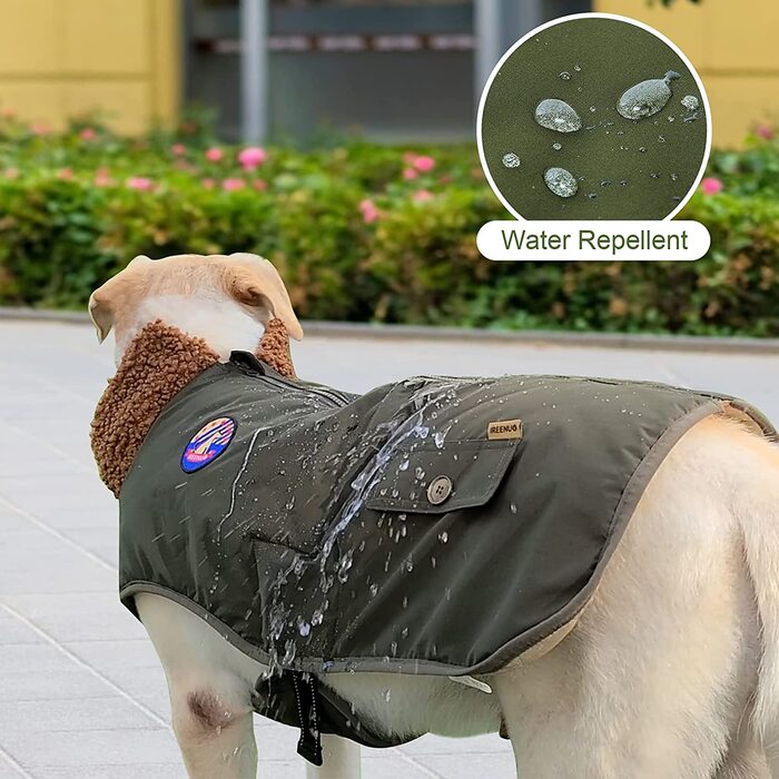 Зимова куртка IREENUO для собак, водонепроникна зимова куртка для одиноких і великих собак, зимова куртка для собак з регульованим ременем і захистом для живота, зимова куртка для собак на осінь-зиму (зелений, S)