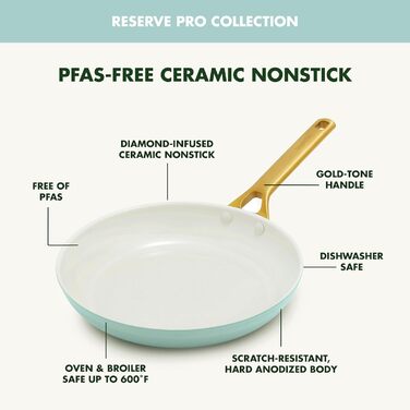 Набір сковорідок GreenPan з антипригарним покриттям, 25.4 см та 30.5 см, кераміка, нержавіюча сталь, NSF-сертифіковані, піч та посудомийна машина, моховий зелений