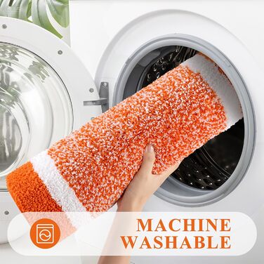 Набір килимків для ванної кімнати Pauwer, 3 шт. (душовий килимок, килимок для туалету), мікрофібра, антиковзаючі, машинне прання, плюшеві, 18'x26'+18'x48'+U Shape 20'x24', помаранчевий/червоний, в смугастий візерунок (Sunset Chevron)