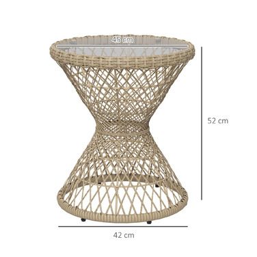 Журнальний столик-приліжний столик у богемному стилі, зі скляною стільницею, з ротангу PE, 45 см x 45 см x 52 см, колір натуральний
