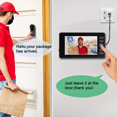 Відеодзвінок з камерою 1080P HD, бездротовий, IP65, водонепроникний, дисплей 4,3 дюйма, двостороння аудіо, нічне бачення, 170° кут огляду, автоматична фото/відео зйомка