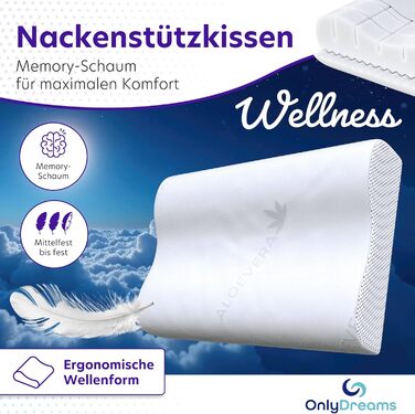 Ортопедична подушка для шиї OnlyDreams з гелевим шаром | Регульована висота + вибір жорсткості | Чохол з алое вера | Підходить для сну на спині, животі та боці - Оeko-TEX® (Memory Foam, 60x32x12/10 см)