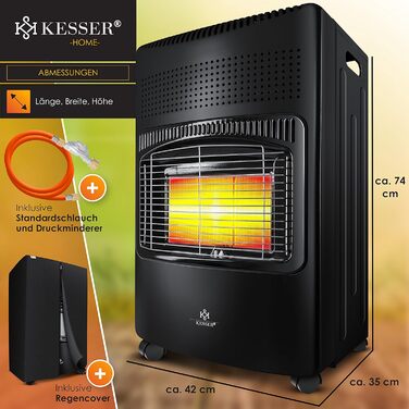 Газовий обігрівач KESSER® 4200W з керамічним нагрівачем, газовий нагрівач, інфрачервоний нагрівач, чорний. Підходить для бутан/пропан до 15кг