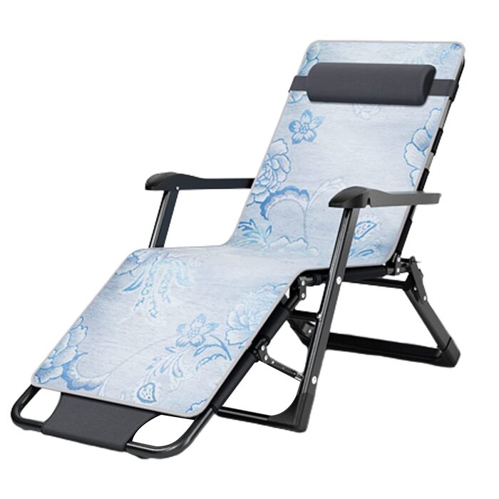 Шезлонг для відпочинку на відкритому повітрі: садова лежака, сонцезахисний шезлонг, лежак для офісу, складаний диванчик. Зручна підставка для ніг. Дихаюча тканина, регулювання кута нахилу. Колір: блакитний (96*63*12 см, матеріал Ice Silk)