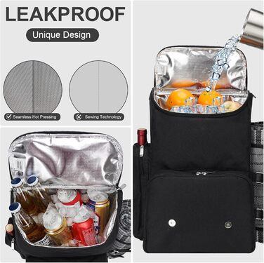 Набір для пікніка на 4 особи з великою ізольованою сумкою-холодильником, набір для пікніка з мішком для вина, водонепроникний плед та набір столових приборів. Ідеально для пляжу, вечірки, подарунок на весілля для пари на 4 особи, чорний