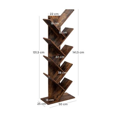 Книжкова шафа з 8 ярусами - вінтажний коричневий / 9 ярусів (25D x 50W x 141.5H см)