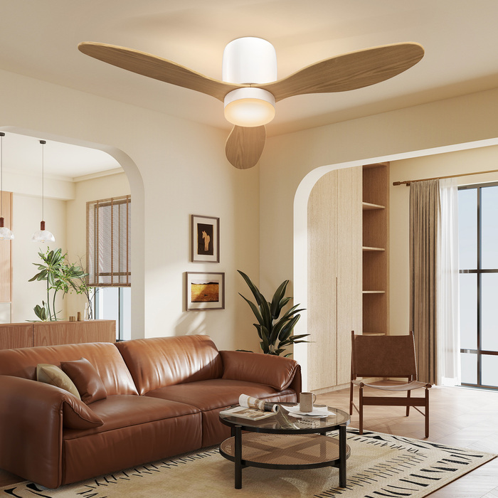 Стеляний вентилятор з регульованим освітленням та пультом дистанційного керування, діаметр 115 см, 3 кольори, 3 лопаті, 6 швидкостей, таймер, дизайн 