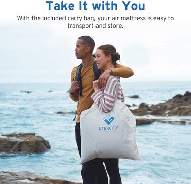 Надувне ліжко ETEKCITY EAM-ET2 для 1 особи - односпальне надувне ліжко для кемпінгу та відпочинку на природі (203 x 152 x 46 см, біле)