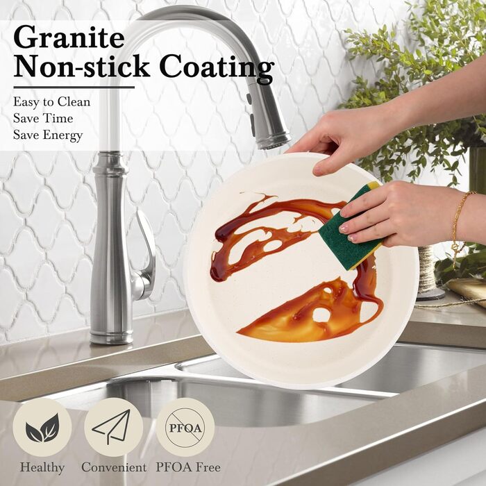 Набір каструль та сковорідок RIOVARM з індукційним дном та знімними ручками, антипригарне гранітне покриття, 16 предметів. Без PFOA.