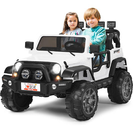 Дитячий електромобіль COSTWAY на двох місця, 12V, з пультом 2,4G, MP3, музика, сигнал, фари, для дітей від 3 років, білий