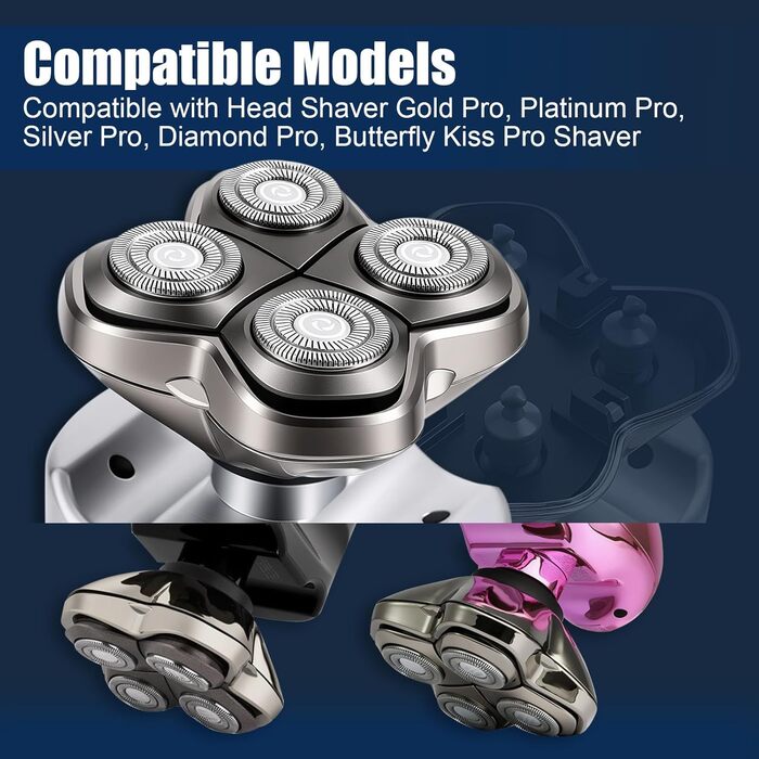 Смінні леза Pro 4 для голильниці для лисини Pitbull Skull, Butterfly Kiss Pro та Palm Shavers, водонепроникна гнучка бритва для чоловіків (волога та суха гоління)