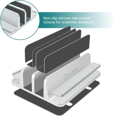 Вертикальна підставка для ноутбука Metal з 4 слотами, регульована, для MacBook, HP, Chromebook (до 44.5 см) – срібна