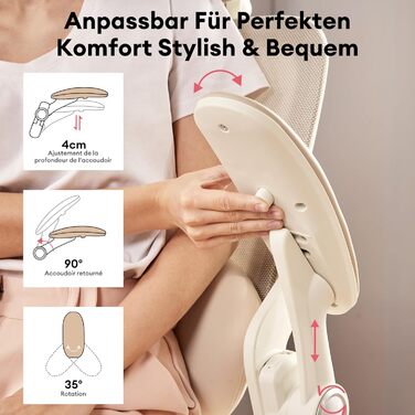 Ергономічне крісло Musso E80 Muse FemmePosture™ для жінок - регулювання спинки до 135°, 3D-підтримка попереку, 17 см 4D-підголівник, висувна підніжка, регулювання глибини та висоти сидіння, регульовані підлокітники (Бежевий)