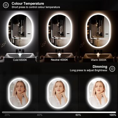 Круглий LED-дзеркало для ванної кімнати ChillCruiser 50см з чорною рамою, антизапарник, 3 кольори, пам'ять, 500x700мм