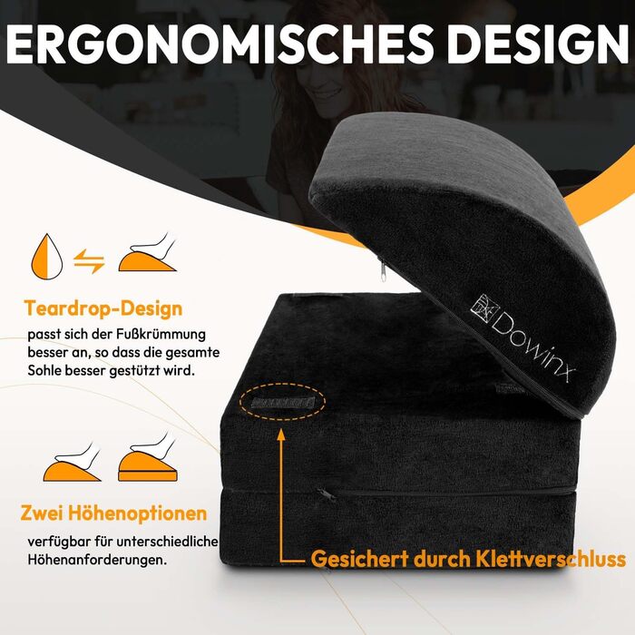 Підставка для ніг під стіл Dowinx, регульована висота, знімний чохол, зручна підставка для офісу, авто, дому (3 шари, чорний)