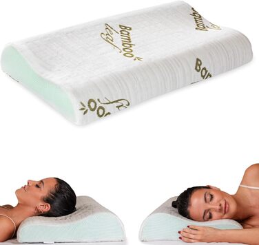 Ортопедична подушка для шиї Flowen з Memory Foam, бамбуковим чохлом та ефектом алое, для сну та підтримки шиї, зняття болю