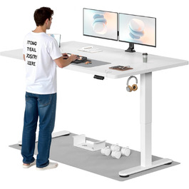Регульований стіл, 180x80 см, електричний столик для стоячи, з двома моторами, сенсорна панель, USB-A, органайзер кабелів, стільниця 25 мм, ергономічний офісний стіл, білий 180 x 80 см