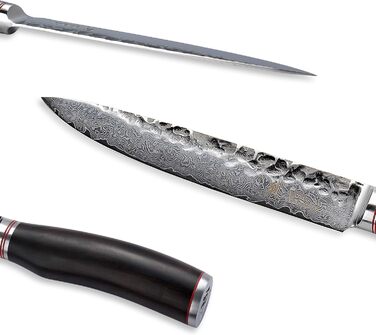 Ніж кухарський Wakoli EBO Premium з лезом 20 см з дамаської сталі 67 шарів та ручкою з чорного дуба | Професійний ніж для кухні