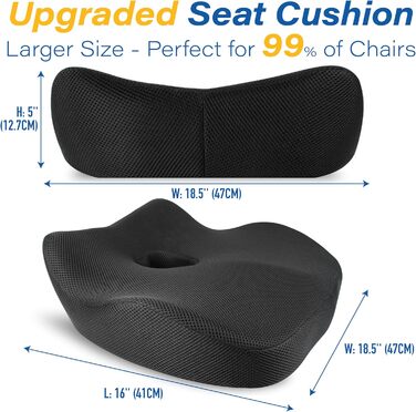 Автокрісло-подушка для спини з Memory Foam для полегшення болю в попереку, велике сидіння для коротких водіїв у далеких поїздках - подушка для автомобіля, офісу - чорний