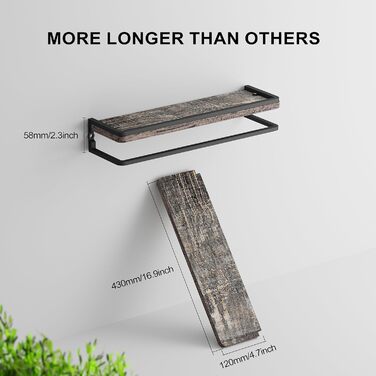 Полиця настінна дерев'яно-металева Wandregal 2 шт 42 см, плаваючі полиці для ванної, спальні, вітальні, кухні, офісу, пральні (чорний)