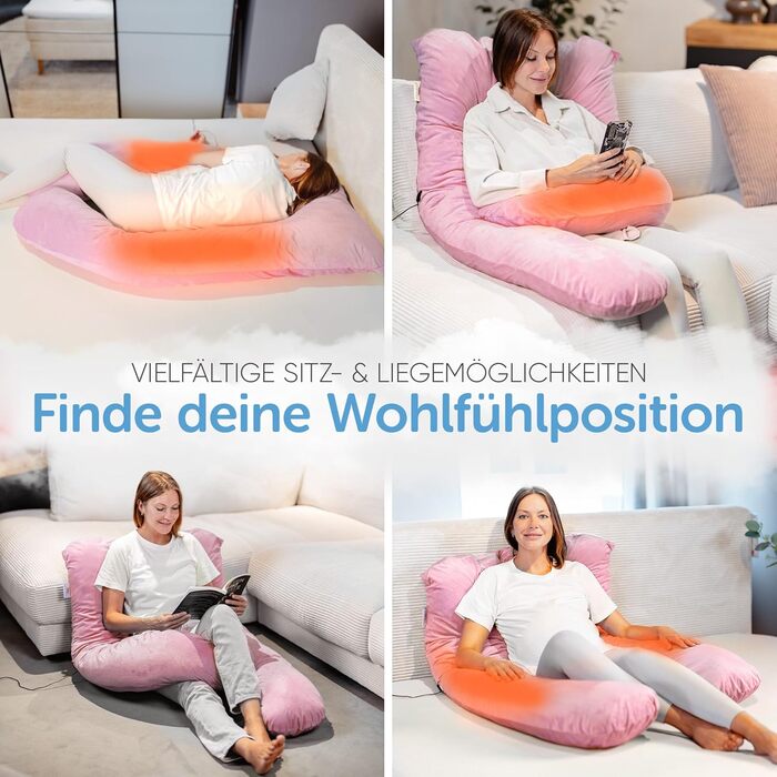 Подушка для сну на боці Lotus [З підігрівом] XXL, подушка комфорту, вагітність, подушка для годування, для кращого та здоровішого сну | (Еріка-фіолетовий)