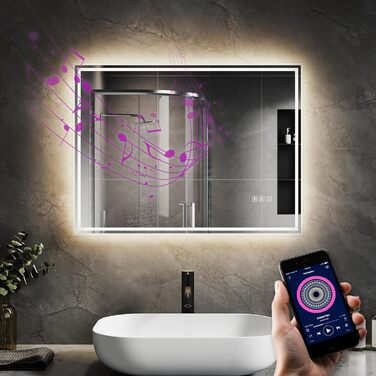 Дзеркало для ванної кімнати зі підсвічуванням SVNR, 70x50 см, LED, з куточним збільшувальним дзеркалом, сенсорне керування, антизапар, 3 колірні температури