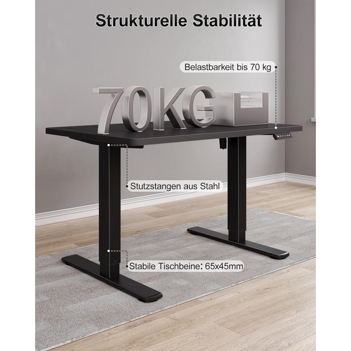 Електричний дитячий стіл Airfish, 80x60 см, регулювання висоти, пам'ять, для дому/офісу, стоячи/сидячи (чорний)