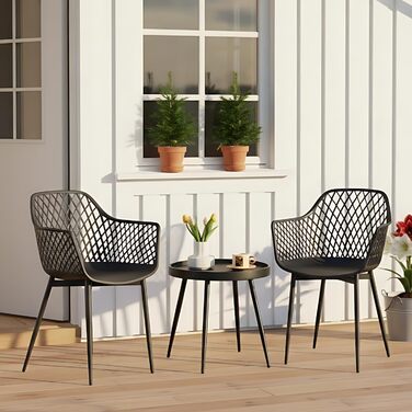 Набір меблів для балкона на 2 особи: стіл та 2 стільці з регульованими ніжками, чорного кольору