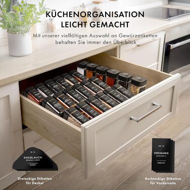 Набір баночок для спецій кутовий (24 x 120 мл) з кришками, ситечко, 240 чорних етикеток - високоякісні контейнери для спецій