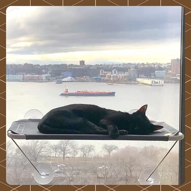 Кругова Сонячна ванна LSAIFATER на 360 з металевими нижніми опорами, сидіння біля вікна для кішок, гамак для кішок, сидіння біля вікна для всіх кішок (чорний)