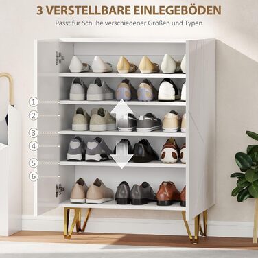 Шафа для взуття HOMCOM з 2 дверцятами, 3 регульовані полиці, на 15-20 пар взуття, 72 x 31,5 x 95 см, білий