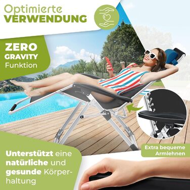 Крісло-шезлонг KESSER® для саду, розкладне, водостійке, 200 кг, широке, з регульованою спинкою, з подушкою та підстаканником (темно-синій)