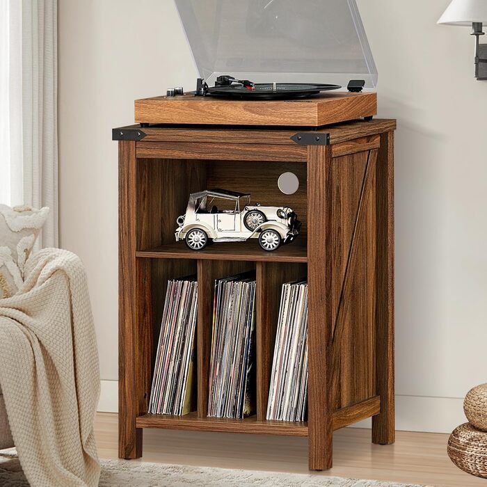 Підставка для програвача вінілу з полицями для платівок, дерев'яна, на 160 альбомів, для вітальні, спальні, офісу (колір: коричневий)