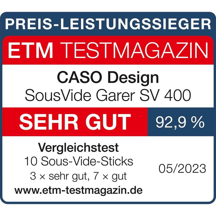 CASO SV400 Sous Vide Stick - Су-від прилад для приготування їжі, до 20л, IPX7