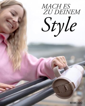 Термокружка MAMEIDO з трубочкою, 1200 мл, Pearl Marble: подвійні стінки, ізольована, з кришкою, не протікає