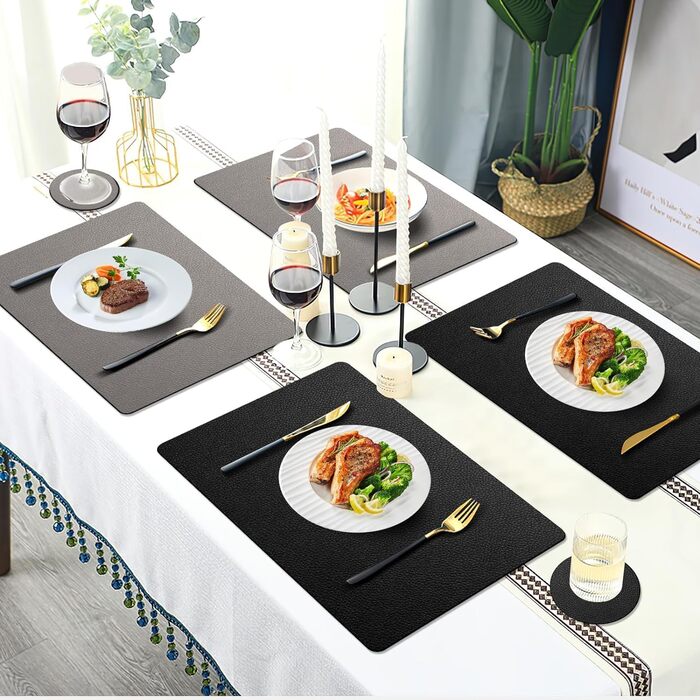 Набори підставки під тарілки 6 шт. з екошкіри, 43x30 см (червоний/сірий)