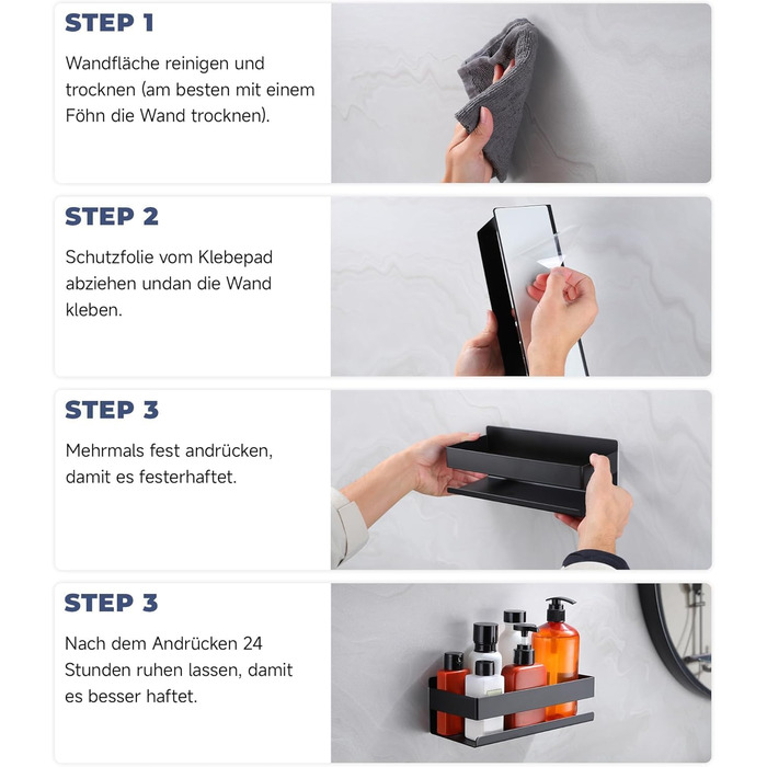 Підставка для душу без свердління - 2 шт., органайзер для ванної кімнати з нержавіючої сталі, полиця для душу, тримач для шампуню (1 упаковка, чорний)