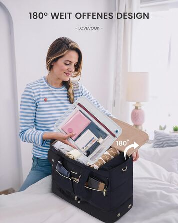 Сумка-валіза LOVEVOOK для жінок, 45L/57L, Weekender, ручна поклажа, велике відкриття, сумка для пологового будинку, спортивна сумка, Travel Duffle Bag, з відділенням для взуття та мокрою білизною (чорний)